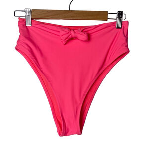 Aerie High-Waisted high cut Bikini Bottom bright pink front tie bow size Med new
